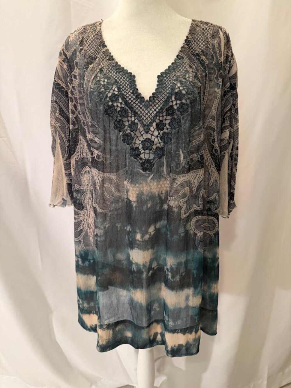 MUSHKA BY SIENNA ROSE Bohemian Short Sleeve Multicolor Blouse - 2x